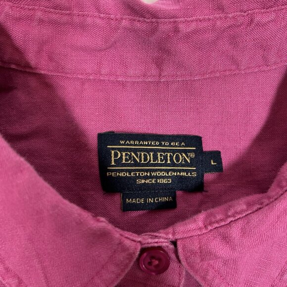 Pendleton Women Dark Pink Shirt 100% Linen Button Up Long Sleeve Logo Sz L Flaw - Picture 6 of 10